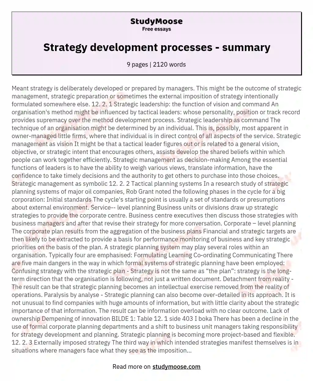 Strategy development processes - summary essay