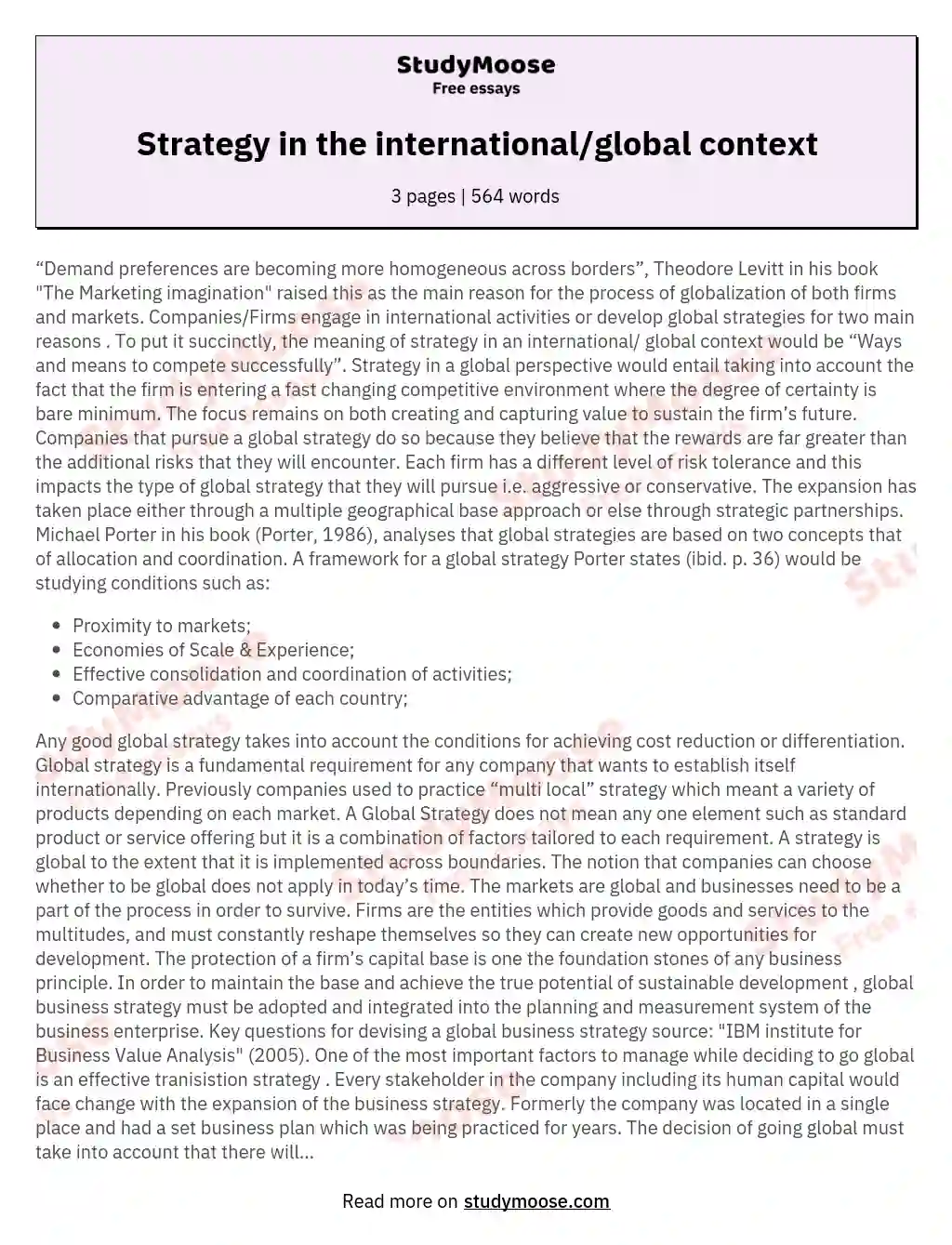 Strategy in the international/global context essay