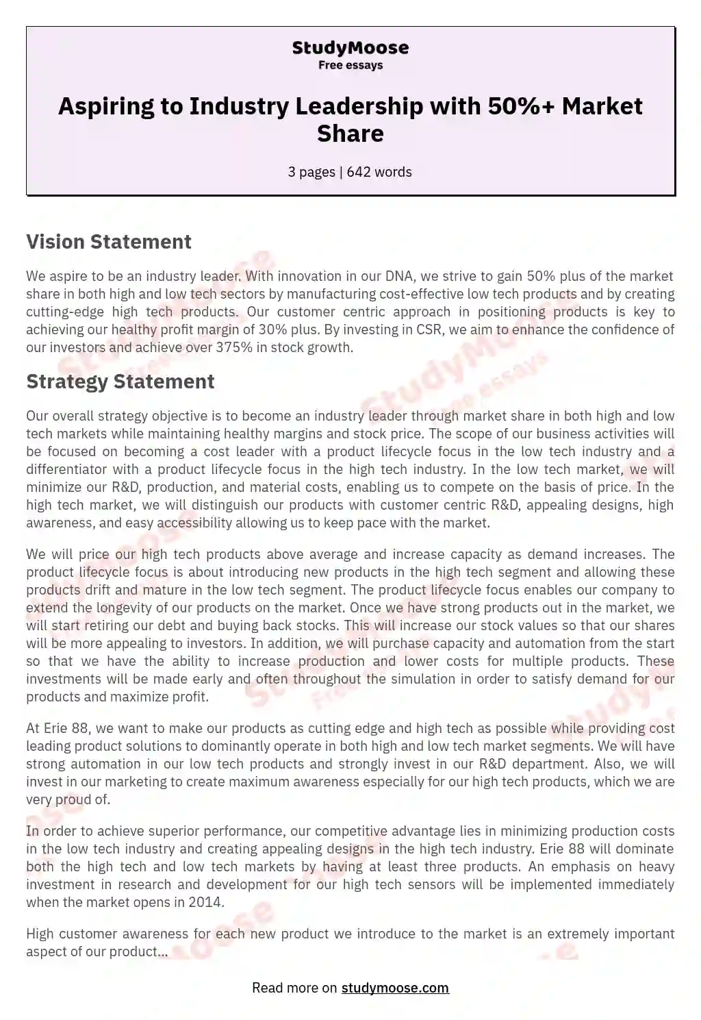Strategic Vision for Market Dominance essay