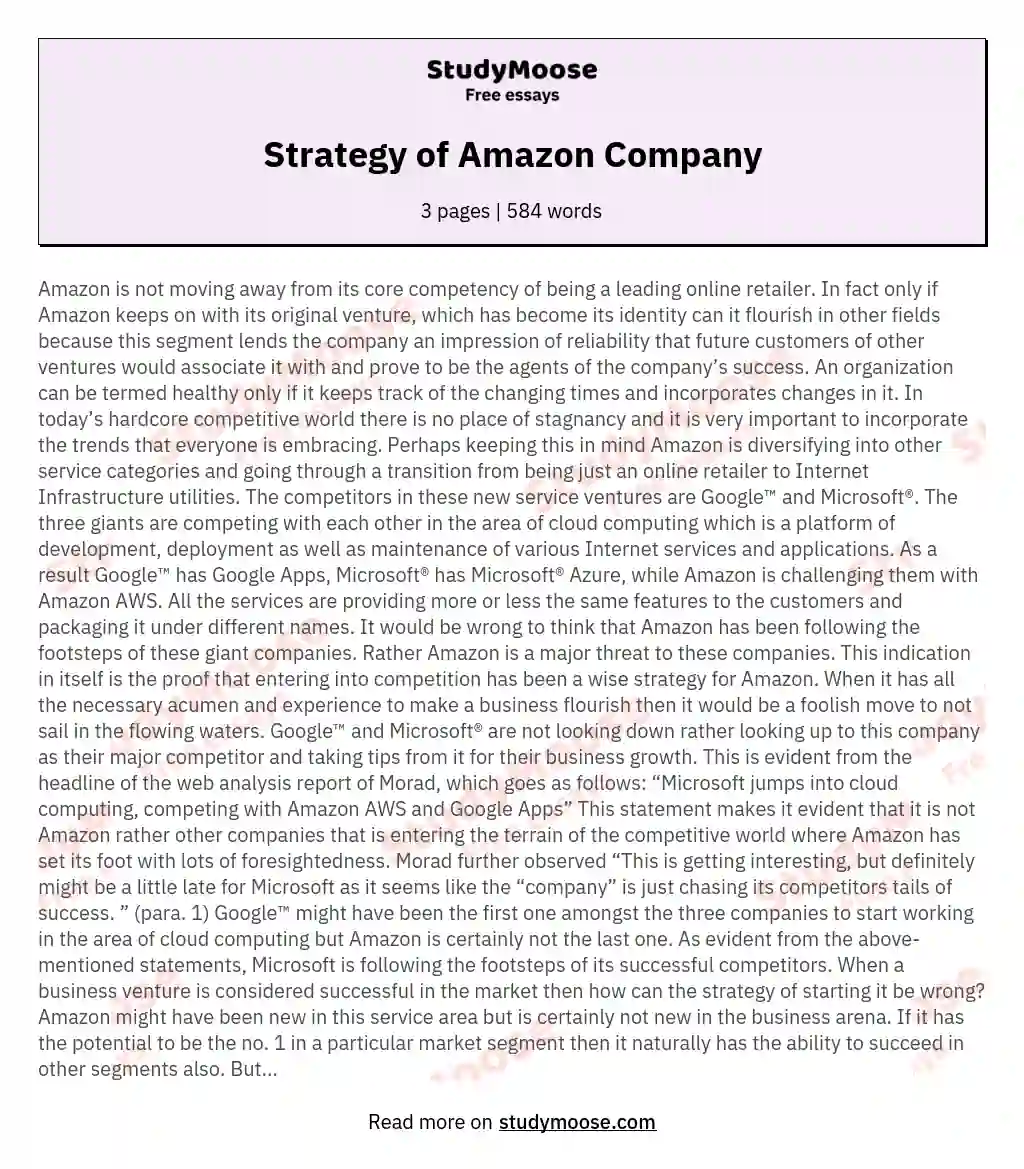 Strategy of Amazon Company essay