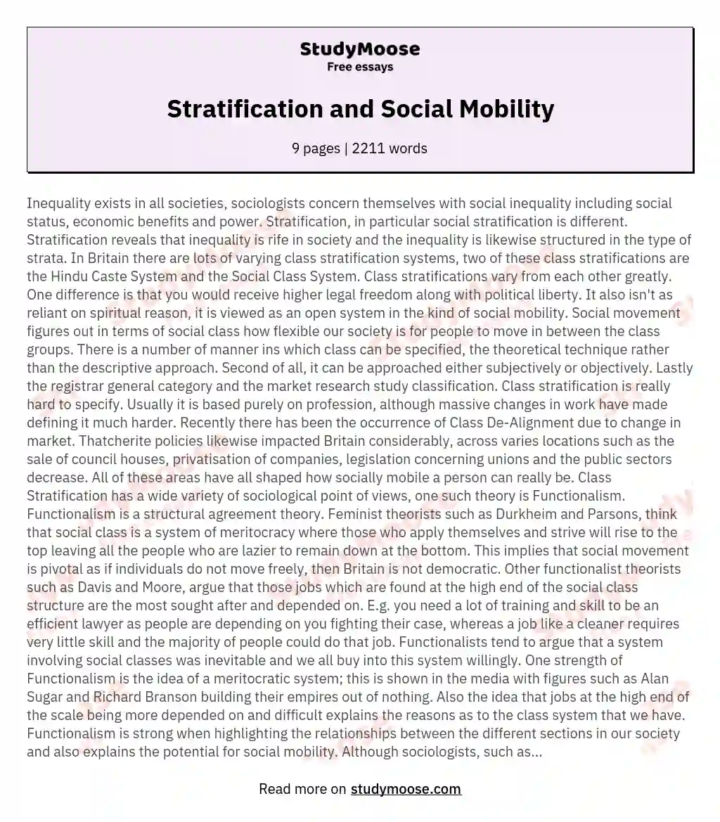 Stratification and Social Mobility