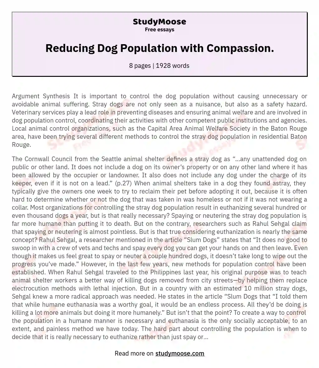 Reducing Dog Population with Compassion. essay