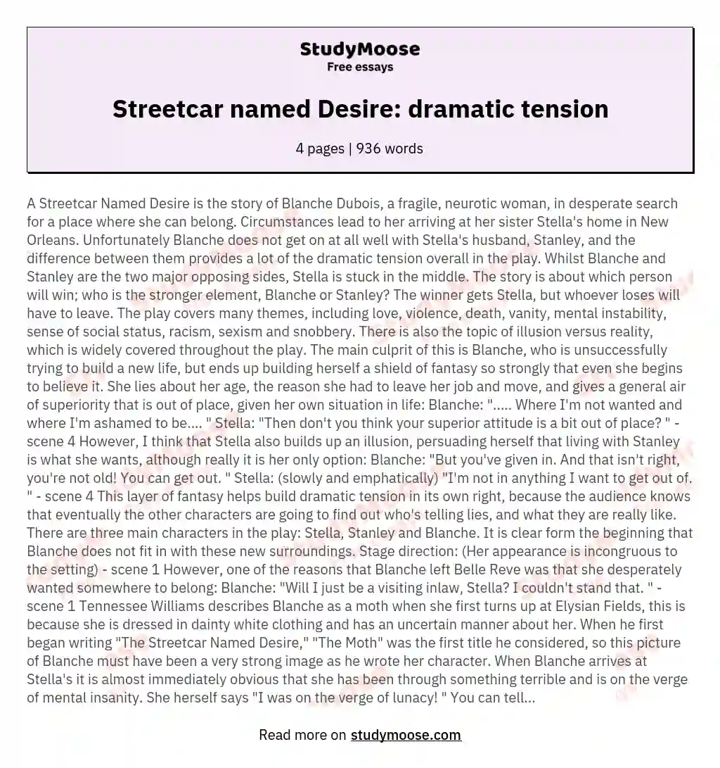 Streetcar named Desire: dramatic tension essay