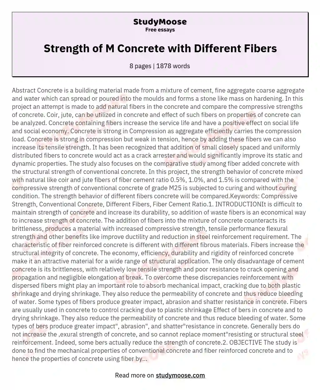 Strength of M Concrete with Different Fibers essay