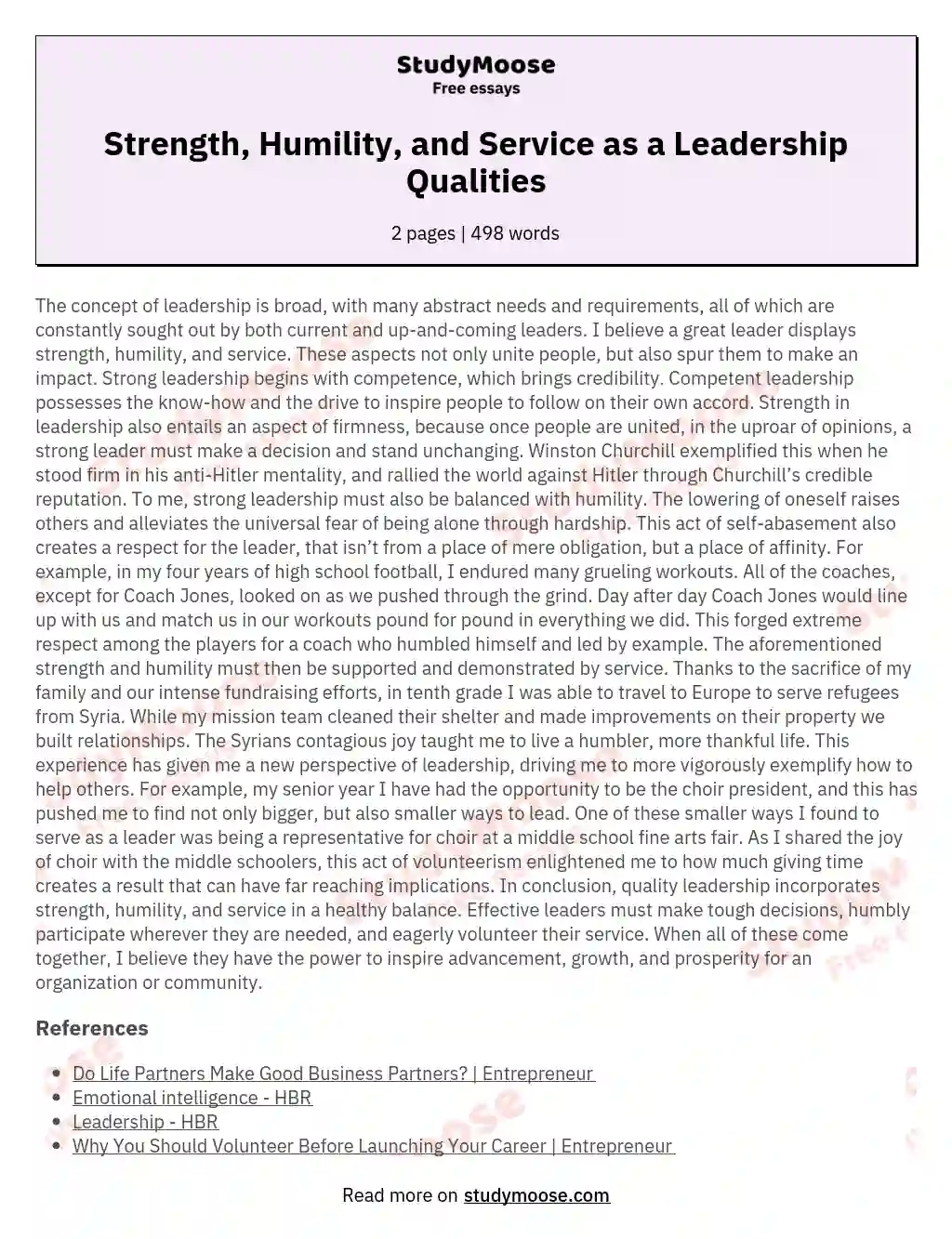 leadership qualities in students essay