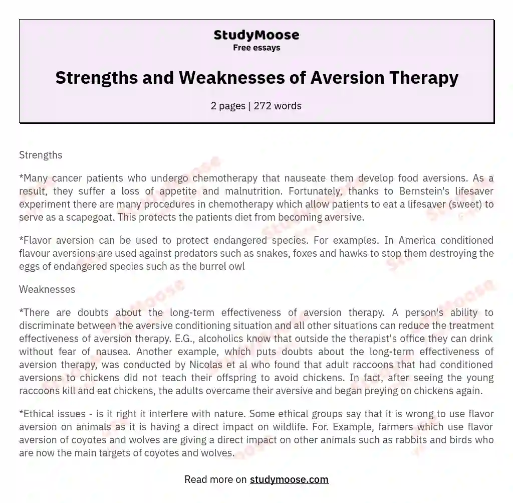 Strengths and Weaknesses of Aversion Therapy