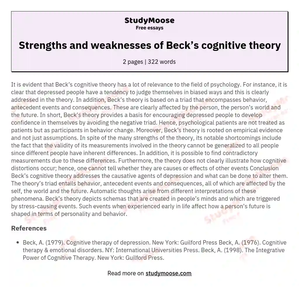Strengths and weaknesses of Beck’s cognitive theory essay