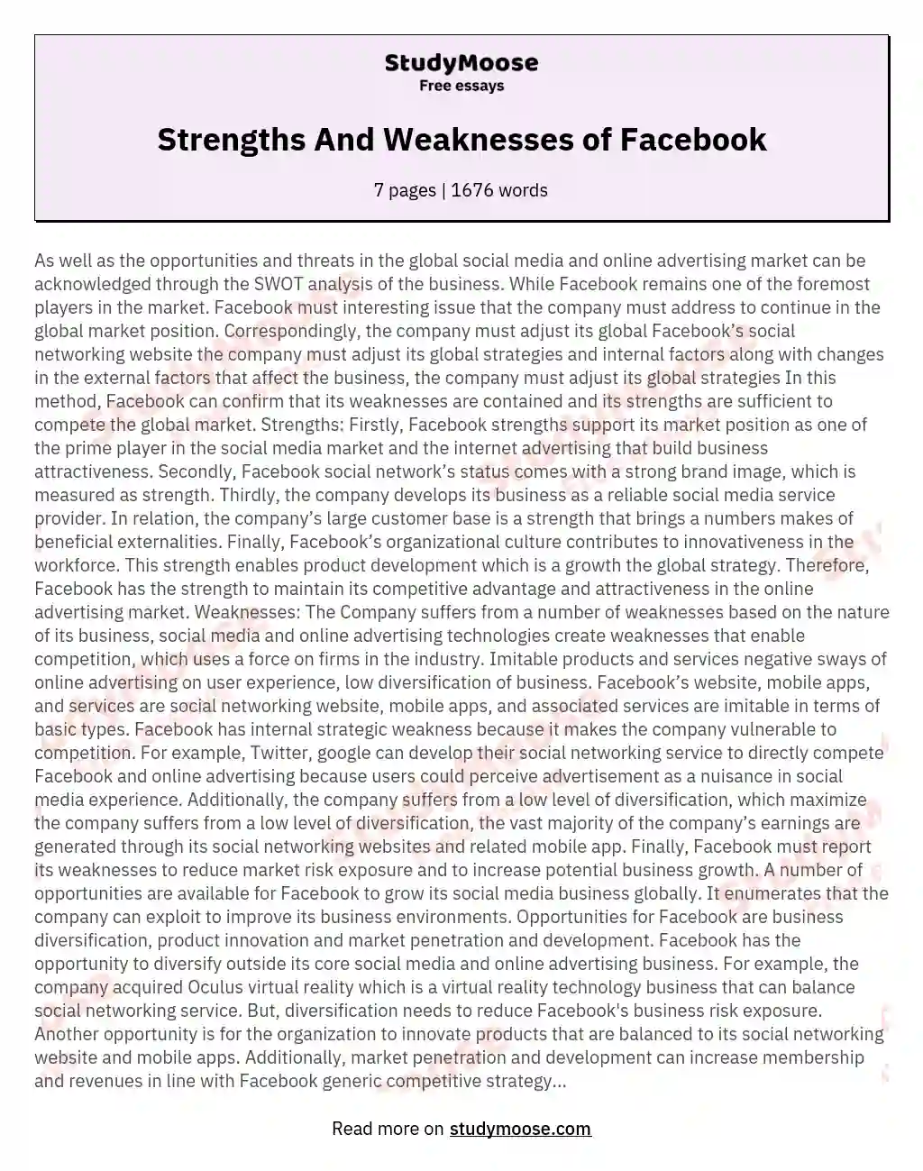 Strengths And Weaknesses of Facebook essay