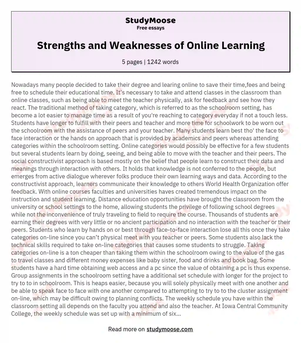 online learning essay body