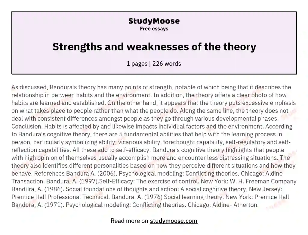 Strengths and weaknesses of the theory essay