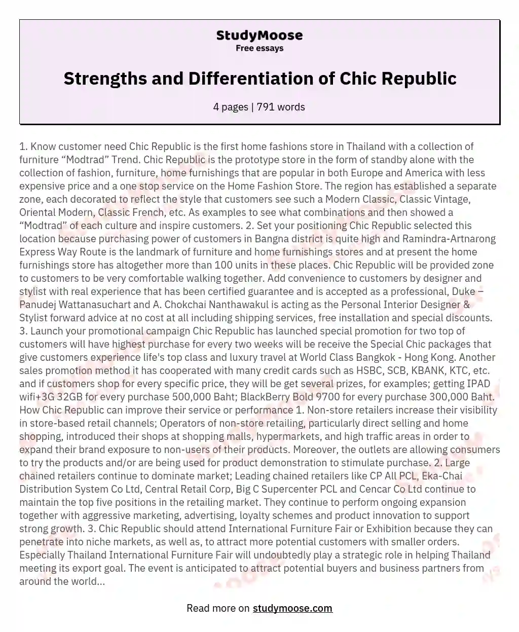 Strengths and Differentiation of Chic Republic essay