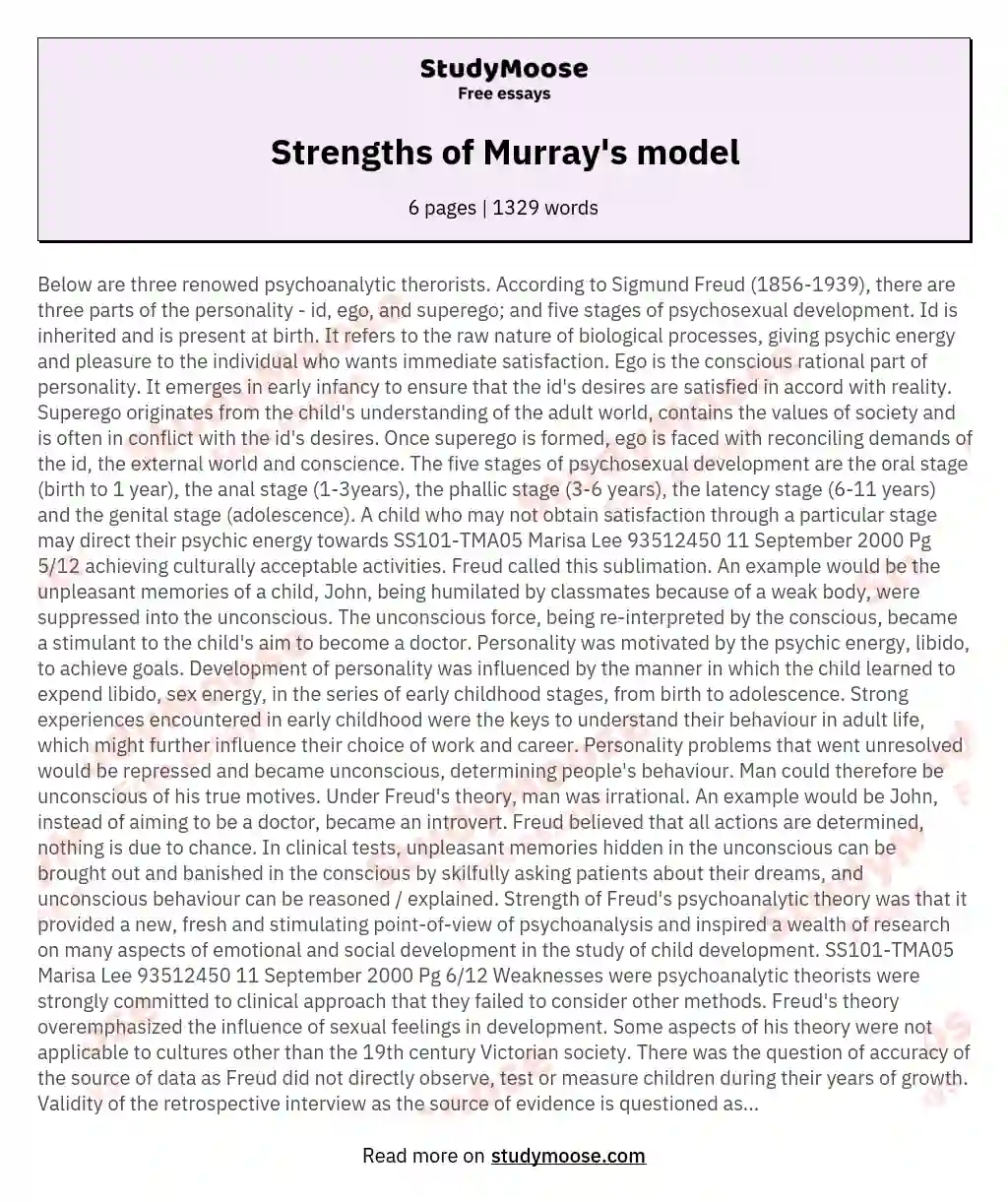 Strengths of Murray's model essay