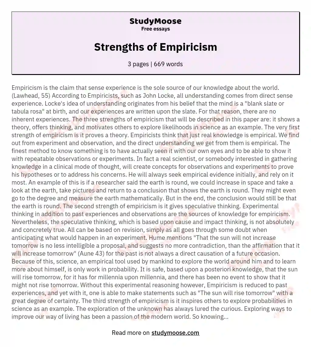 Strengths of Empiricism essay