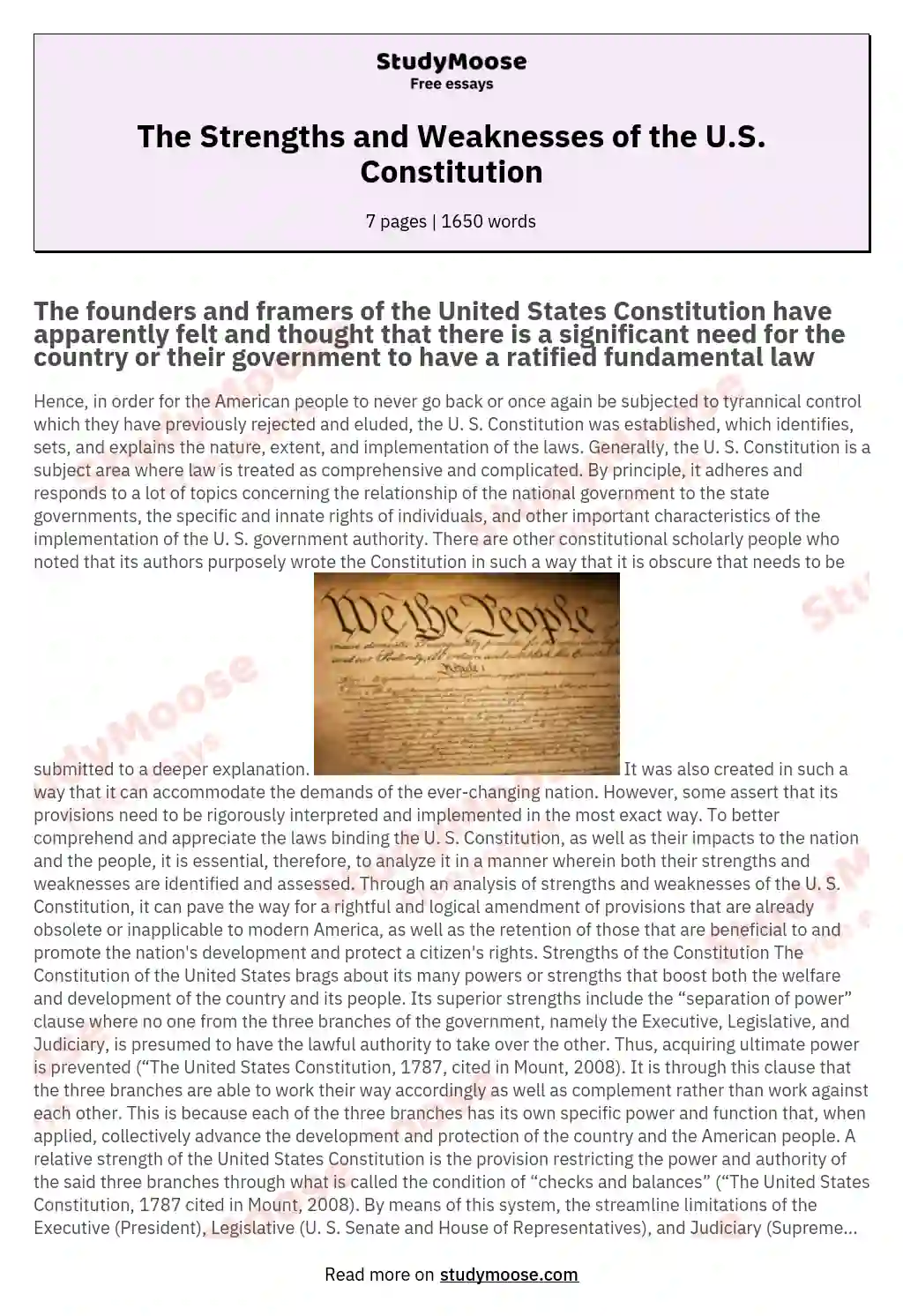 The Strengths and Weaknesses of the U.S. Constitution essay