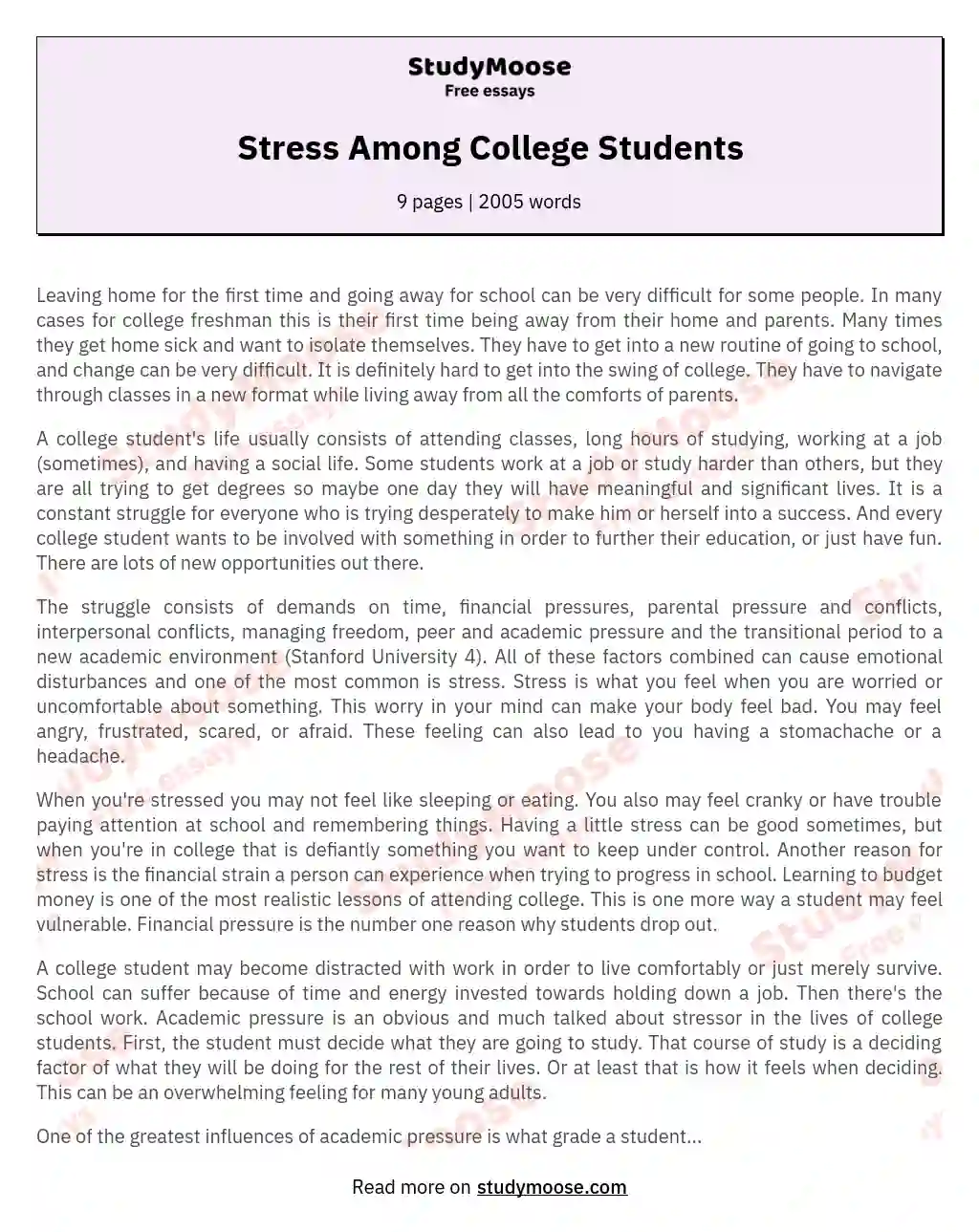 essay about college stress