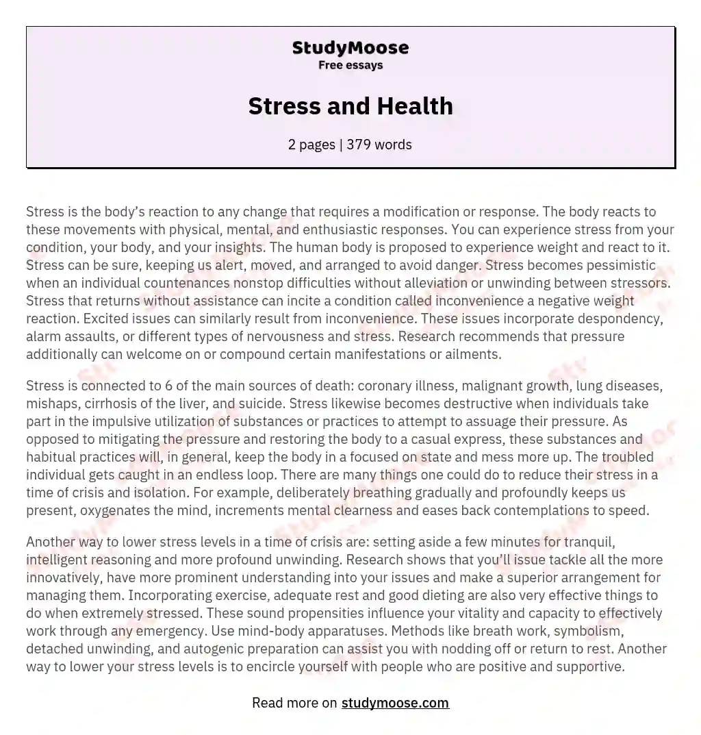 stress impact on health essay 250 words