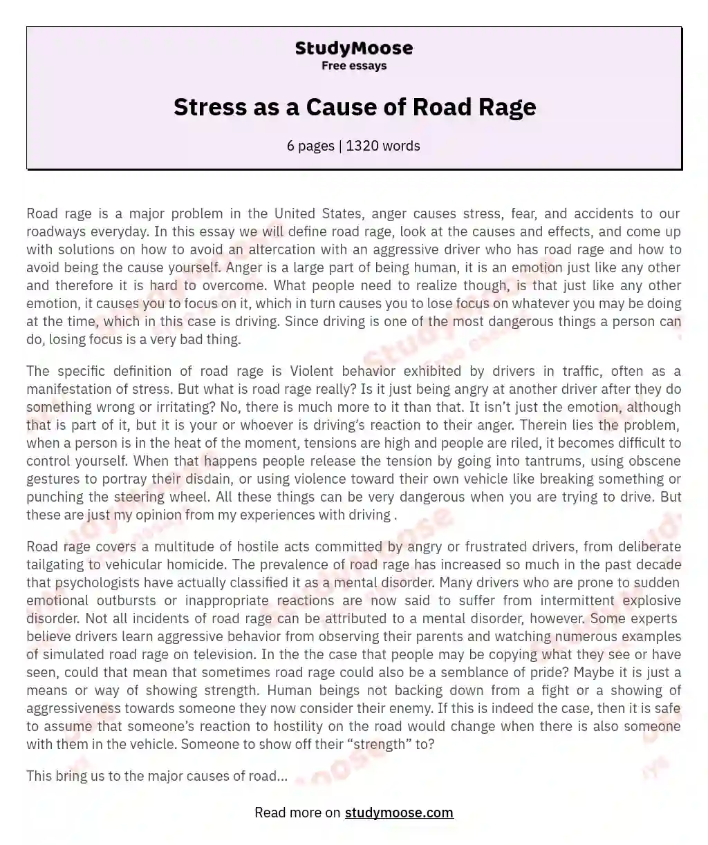 Stress as a Cause of Road Rage essay