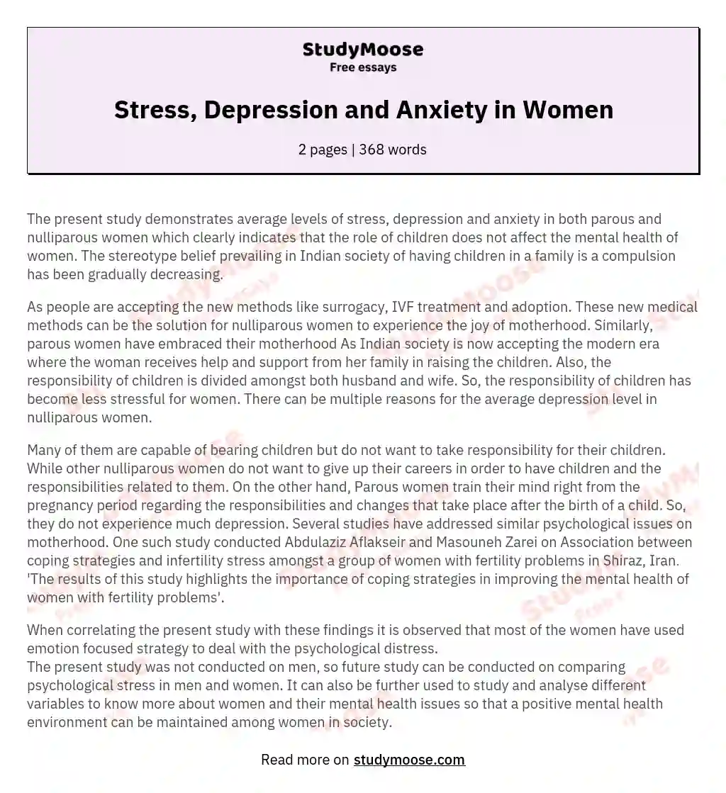 Stress, Depression and Anxiety in Women essay