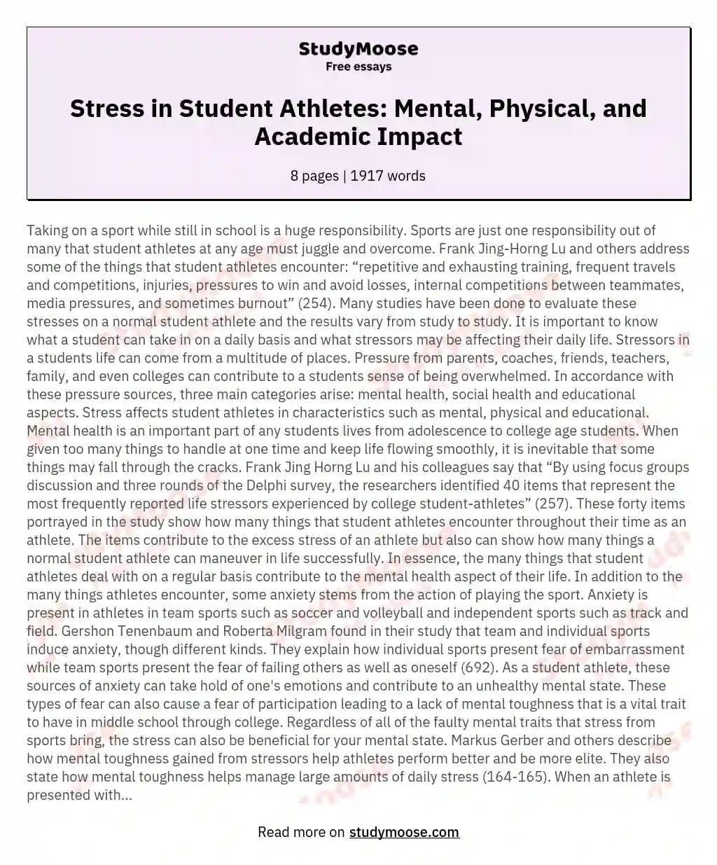 Stress in Student Athletes: Mental, Physical, and Academic Impact essay