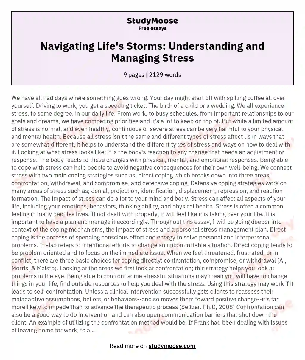 Navigating Life's Storms: Understanding and Managing Stress essay