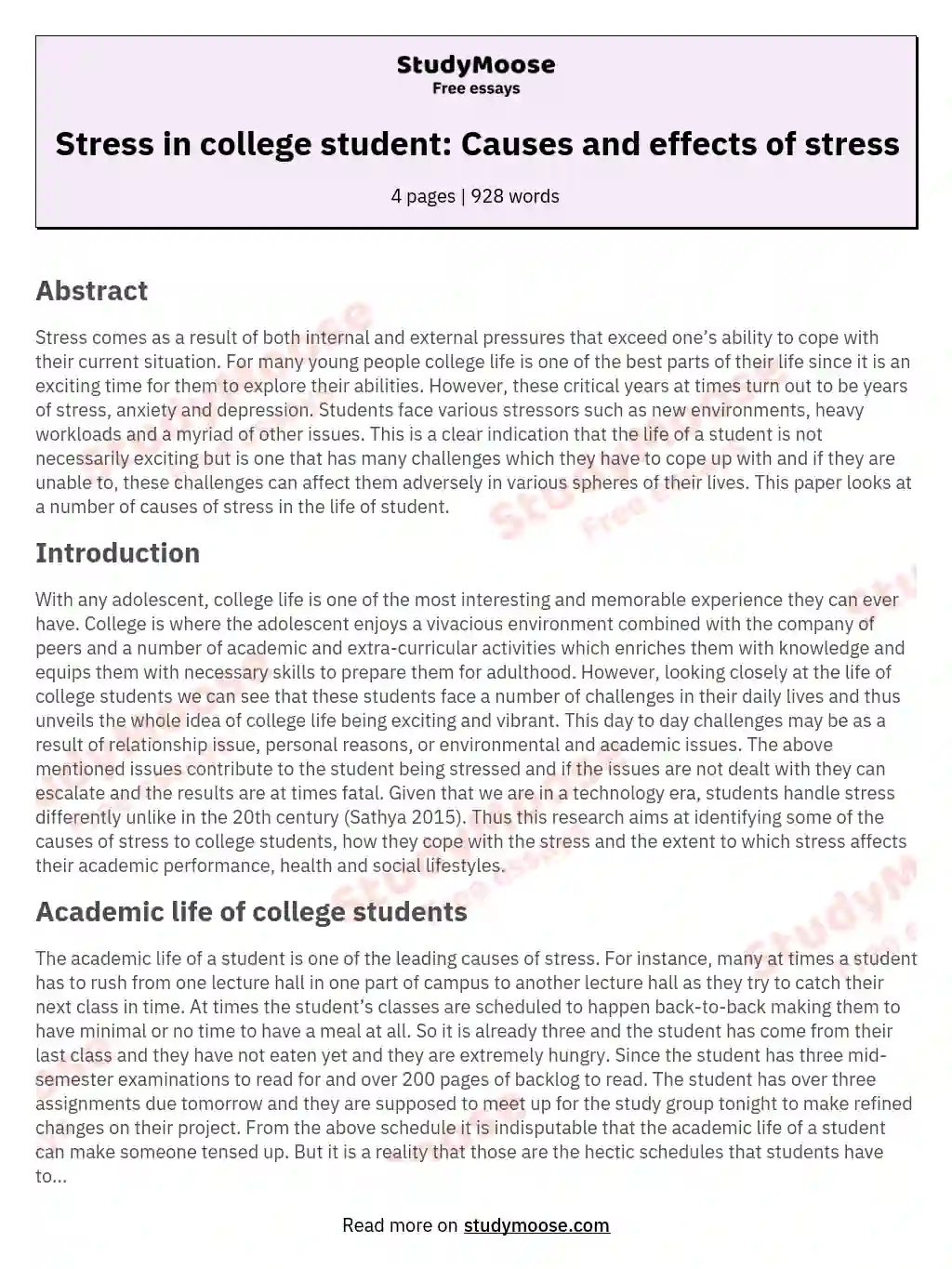 Stress in college student: Causes and effects of stress