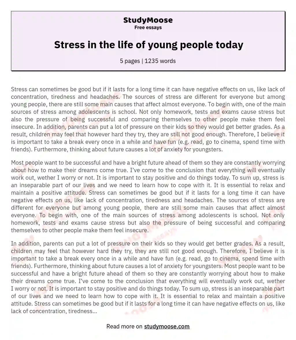 Stress in the life of young people today essay