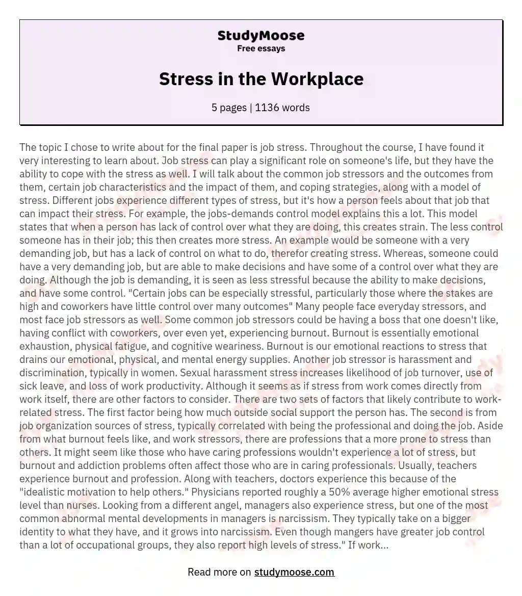 Stress in the Workplace essay