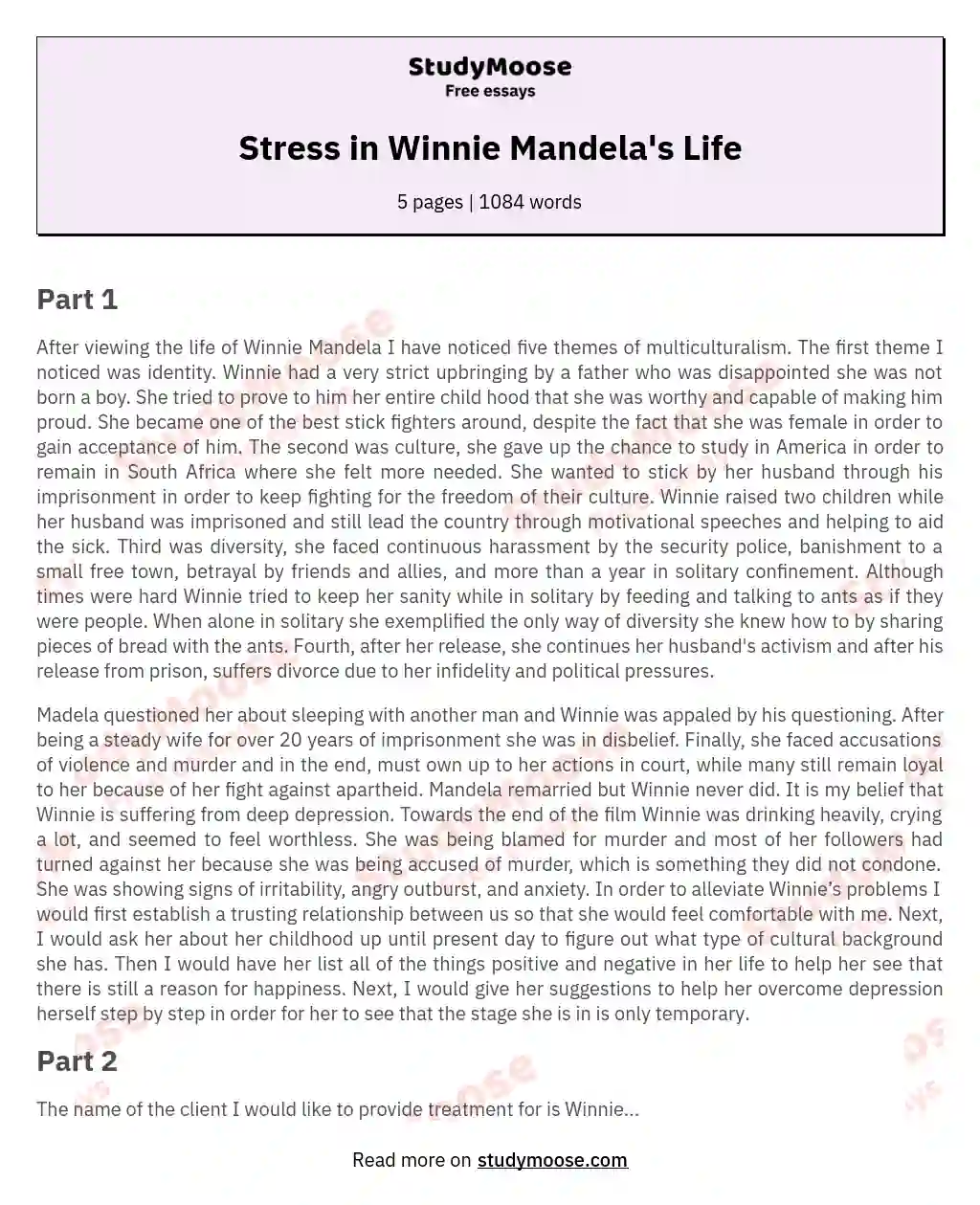 Stress in Winnie Mandela's Life essay