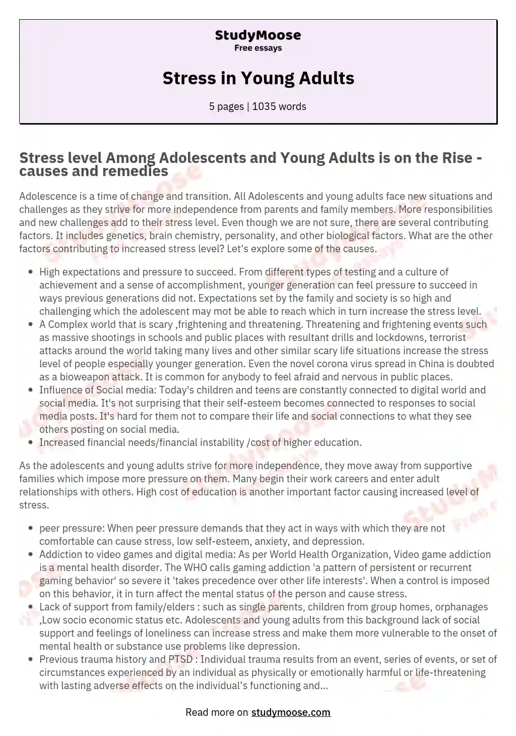 Stress in Young Adults essay