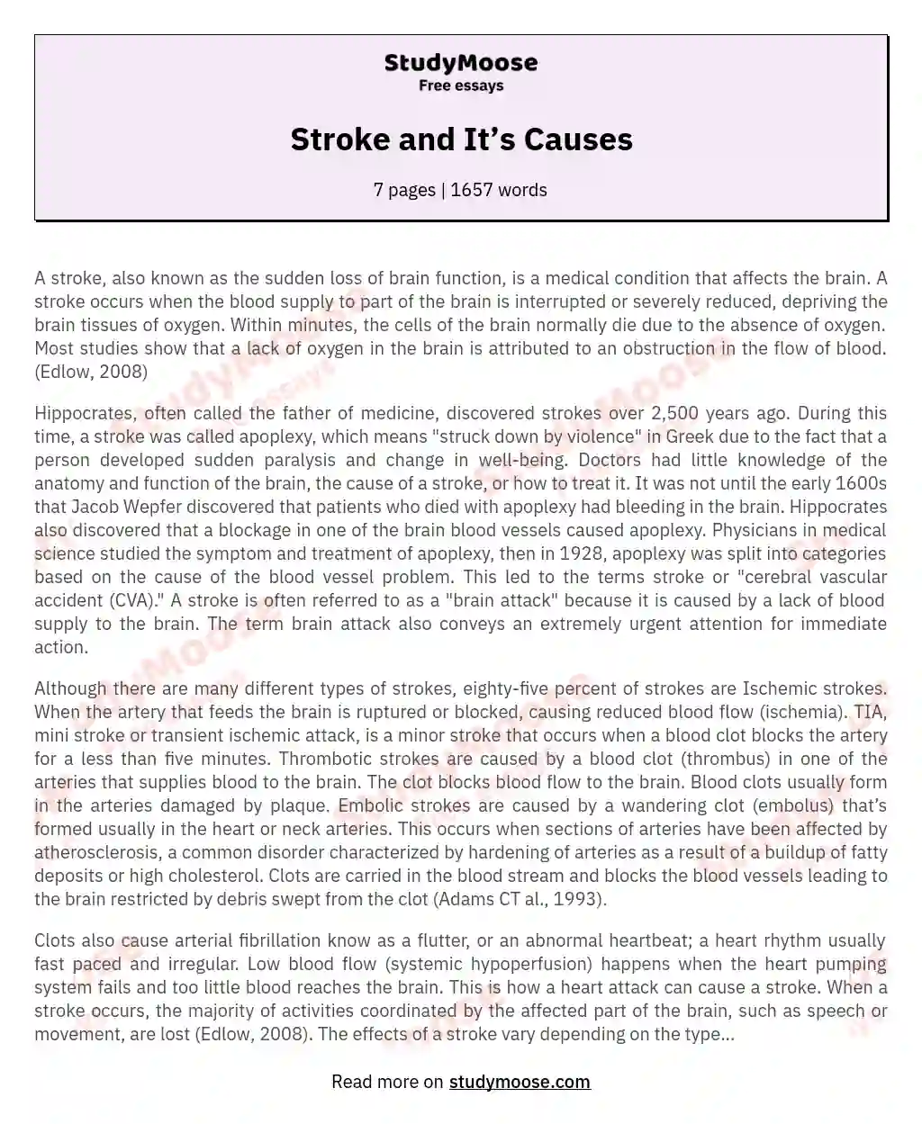 Stroke and It’s Causes essay