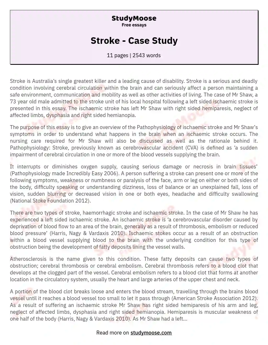 case study on a stroke patient