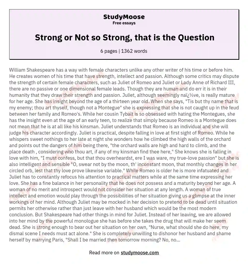 Strong or Not so Strong, that is the Question essay