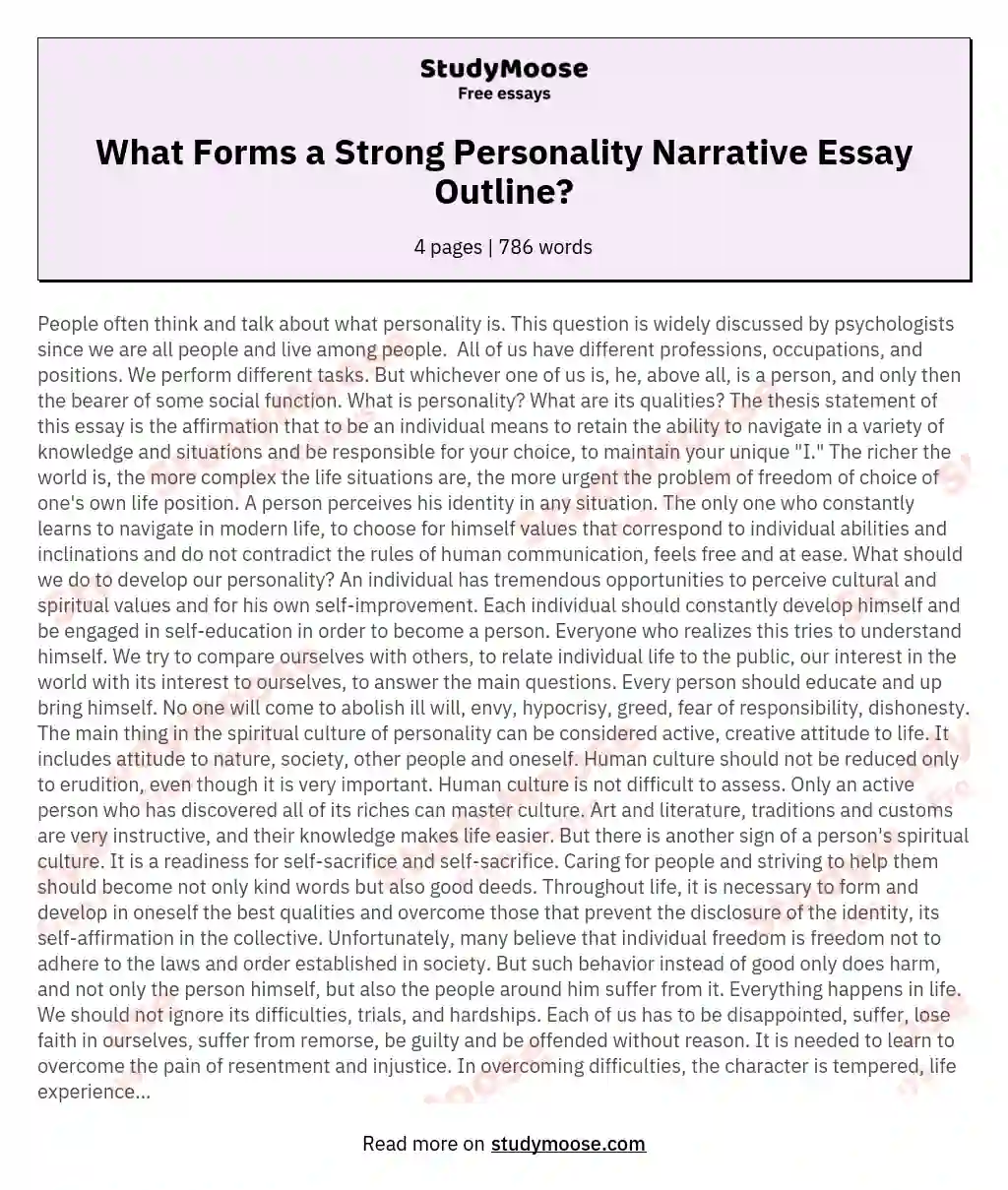 What Forms a Strong Personality Narrative Essay Outline? essay