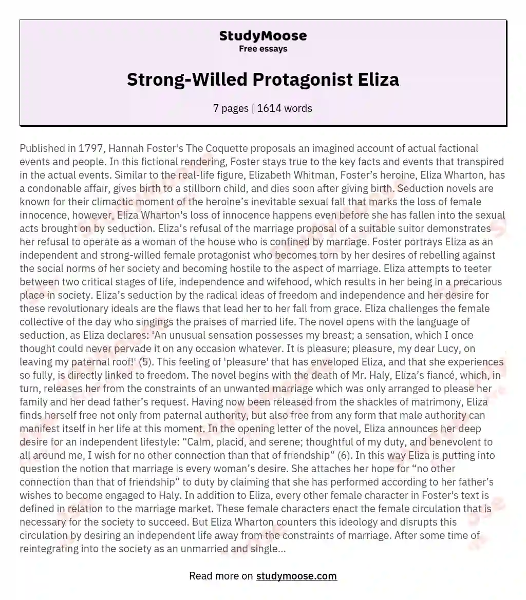Strong-Willed Protagonist Eliza essay