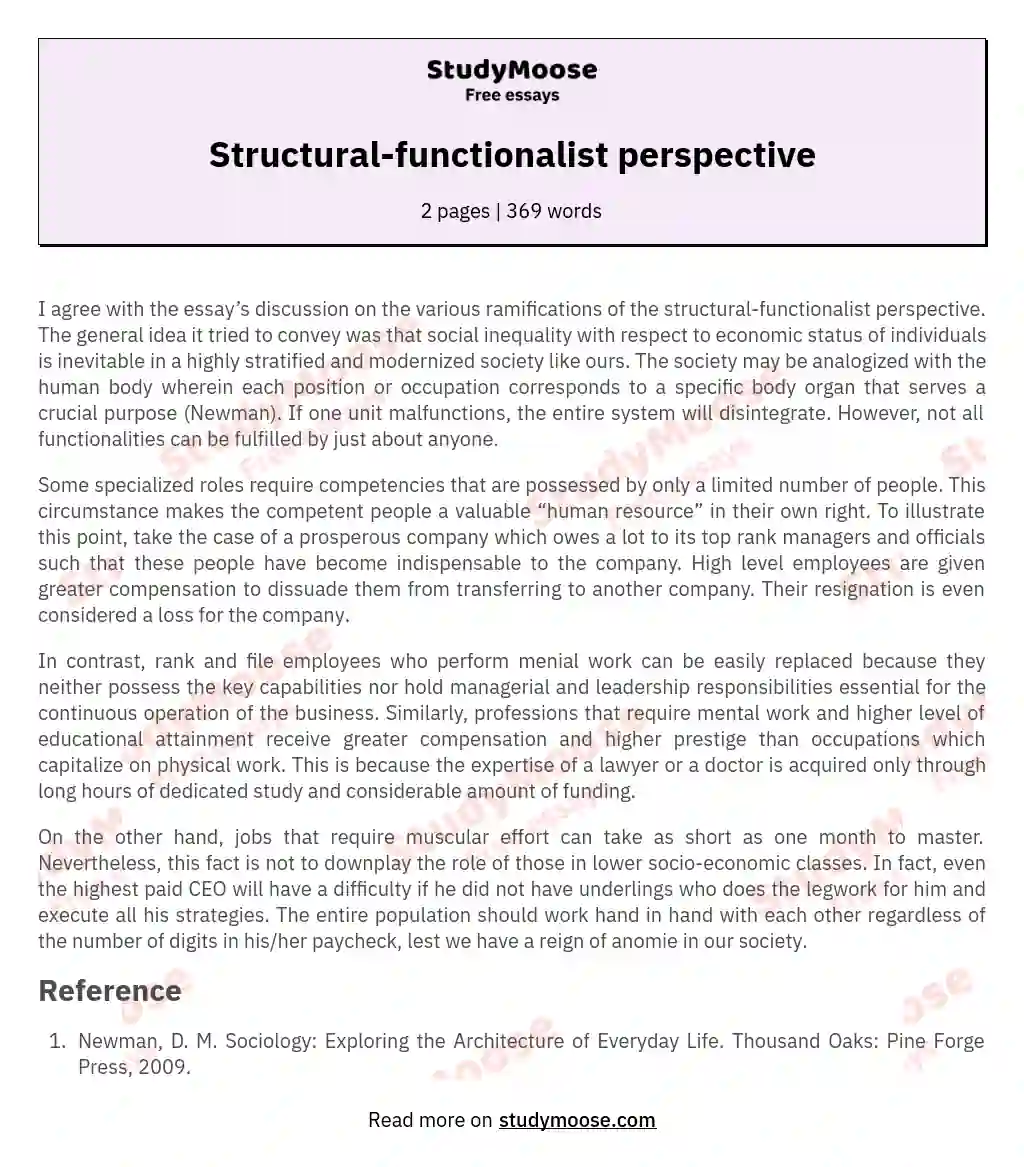 Structural-functionalist perspective essay