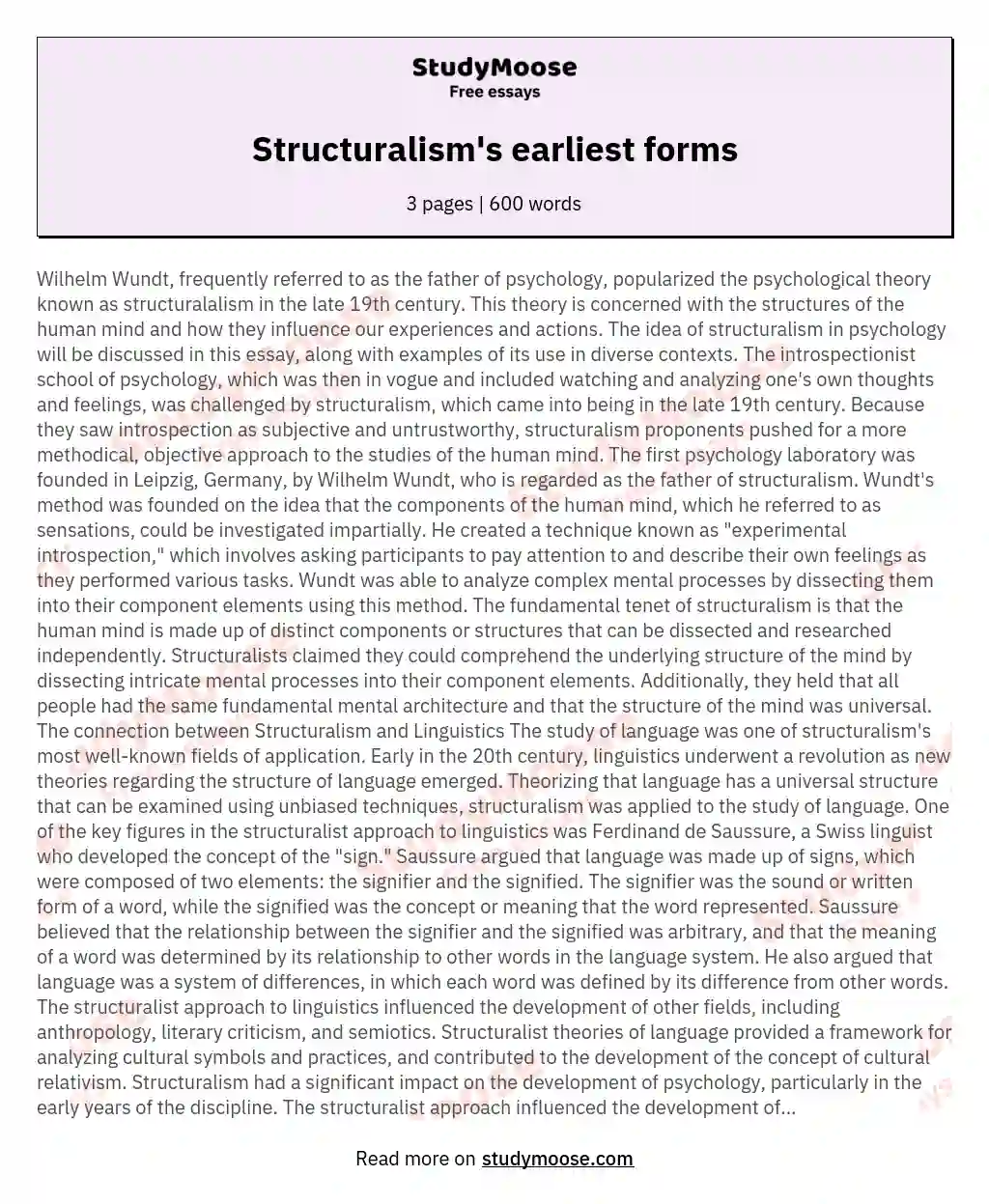 Structuralism's earliest forms essay