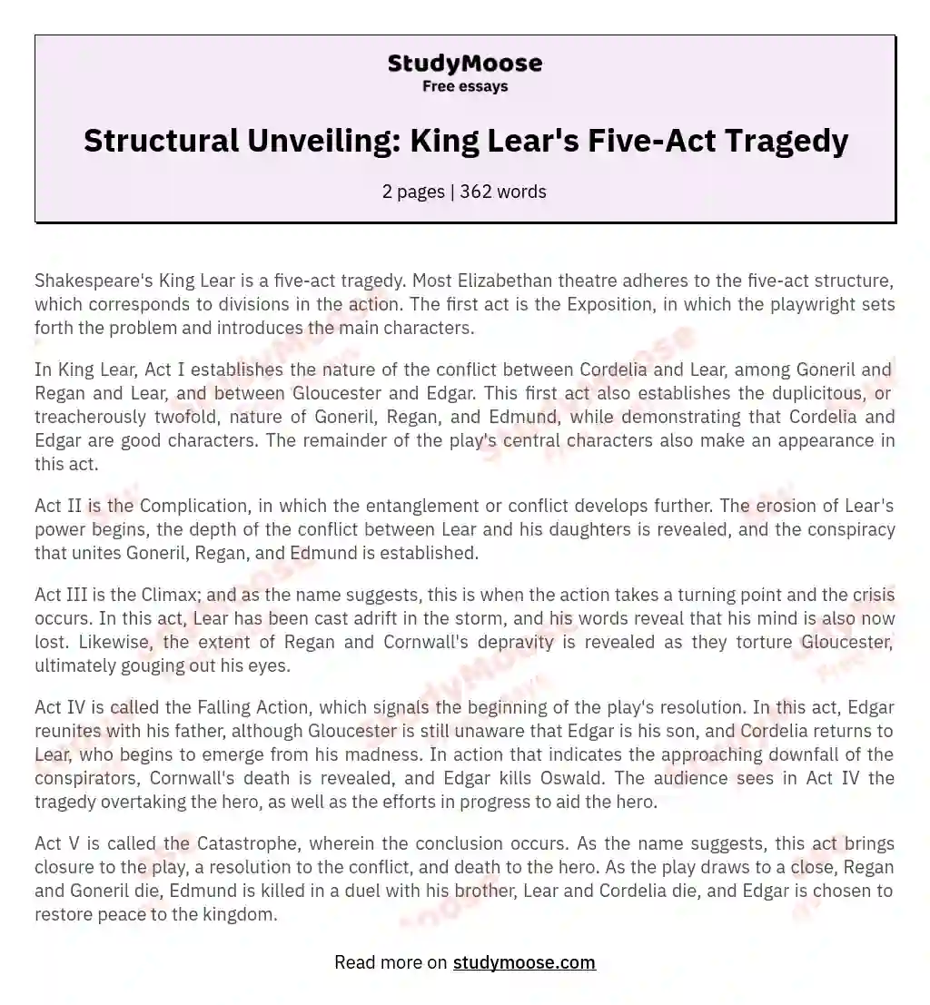 Structural Unveiling: King Lear's Five-Act Tragedy essay