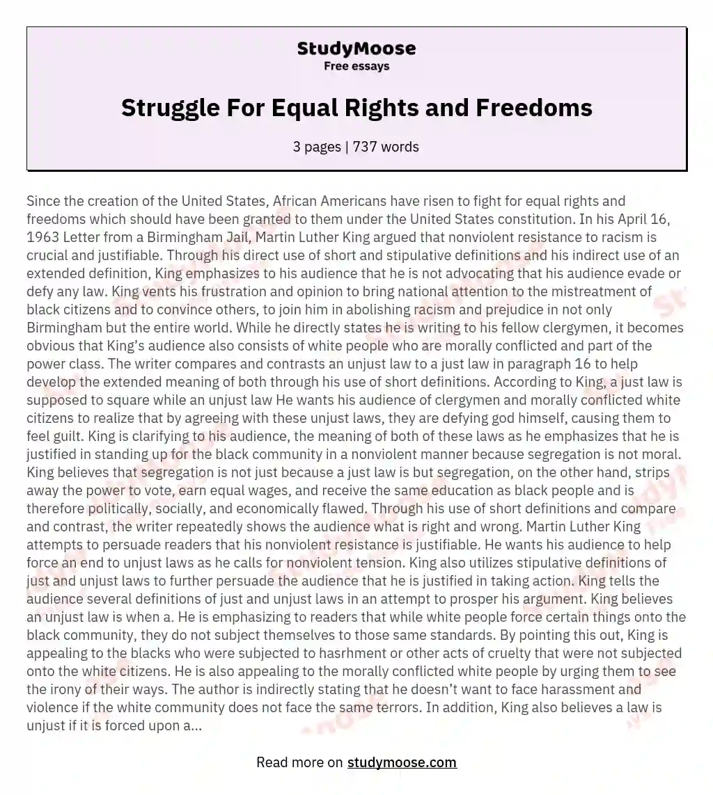 Struggle For Equal Rights and Freedoms essay