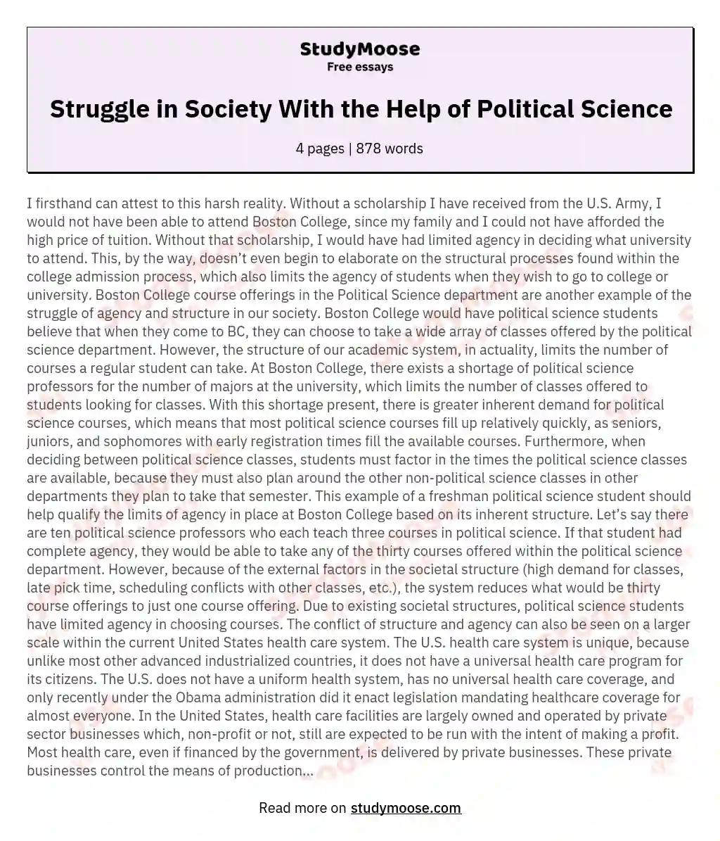 Struggle in Society With the Help of Political Science essay