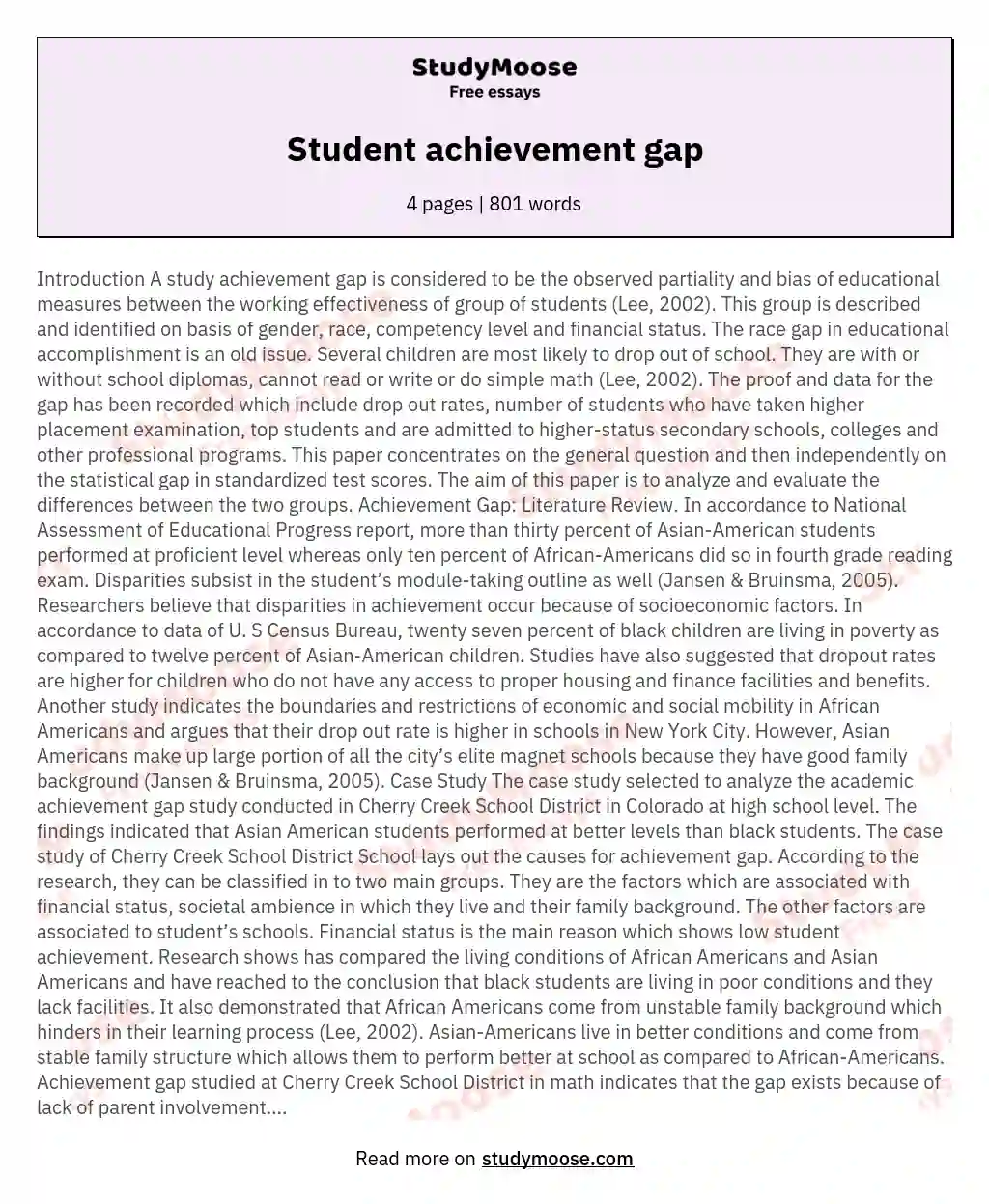 Student achievement gap essay