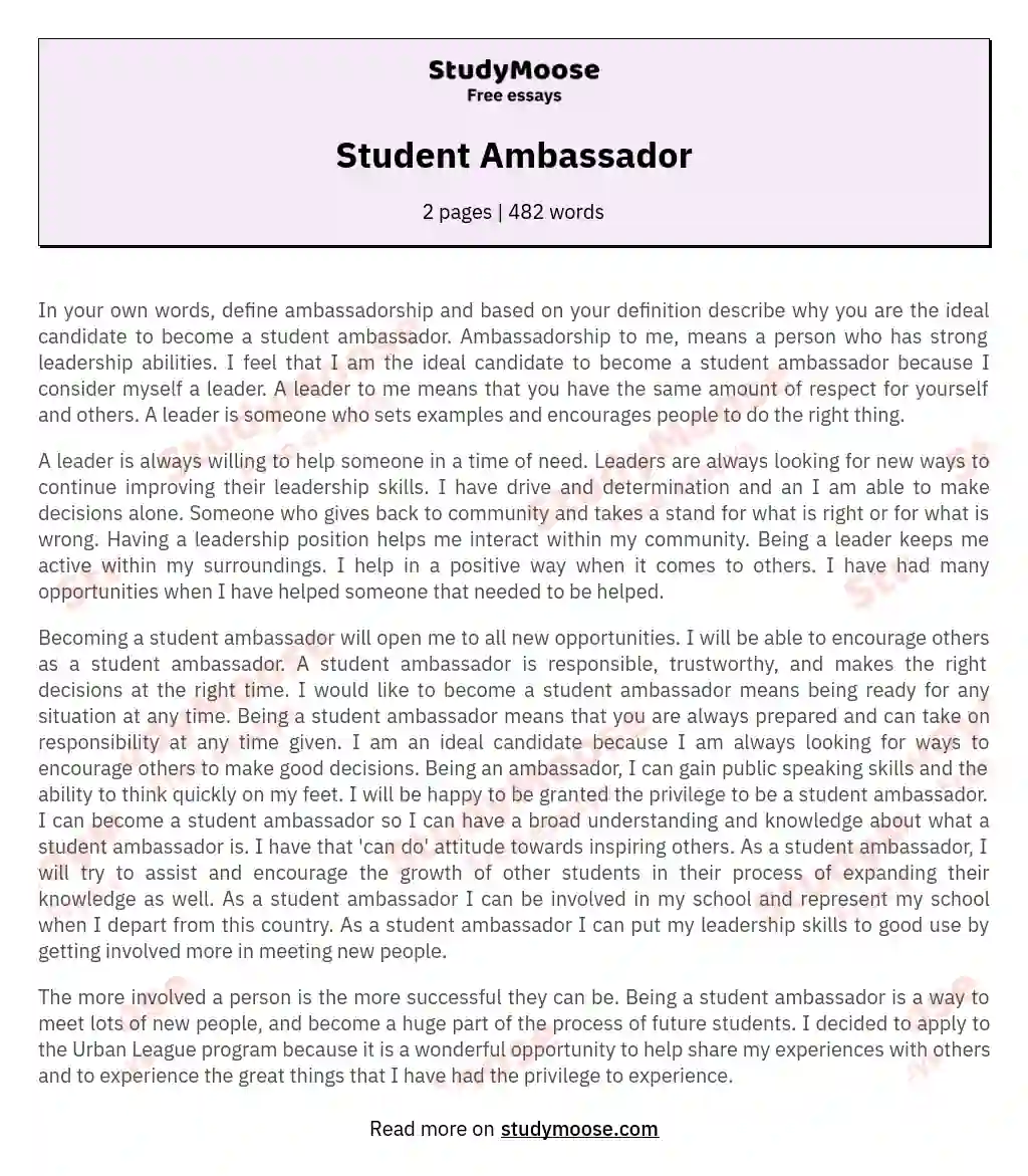 Student Ambassador essay