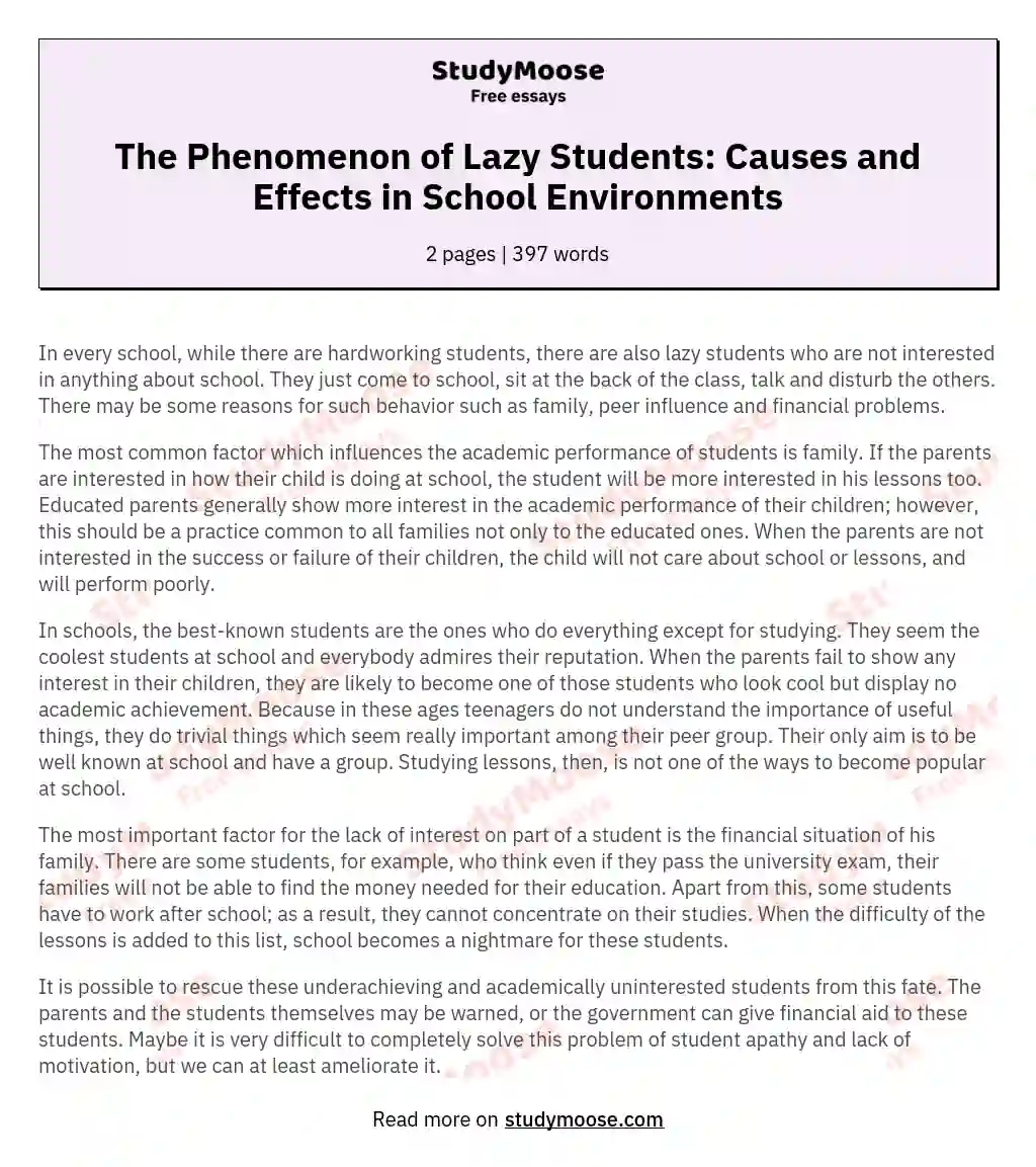essay on lazy in english