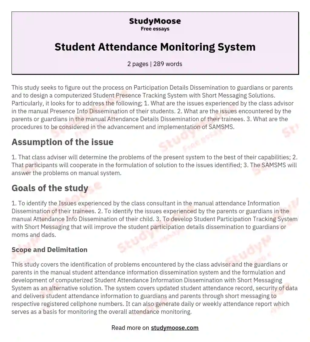 Student Attendance Monitoring System essay