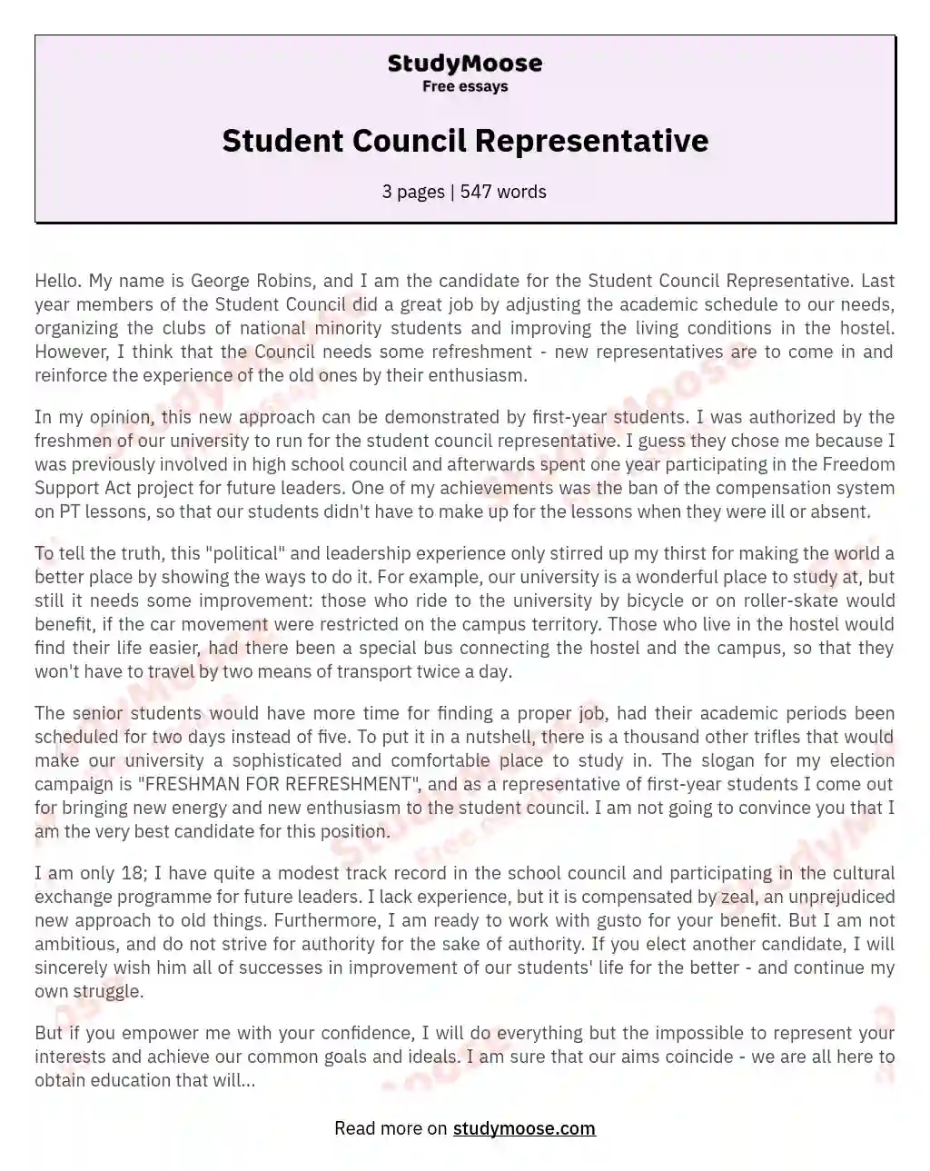 student council essay example