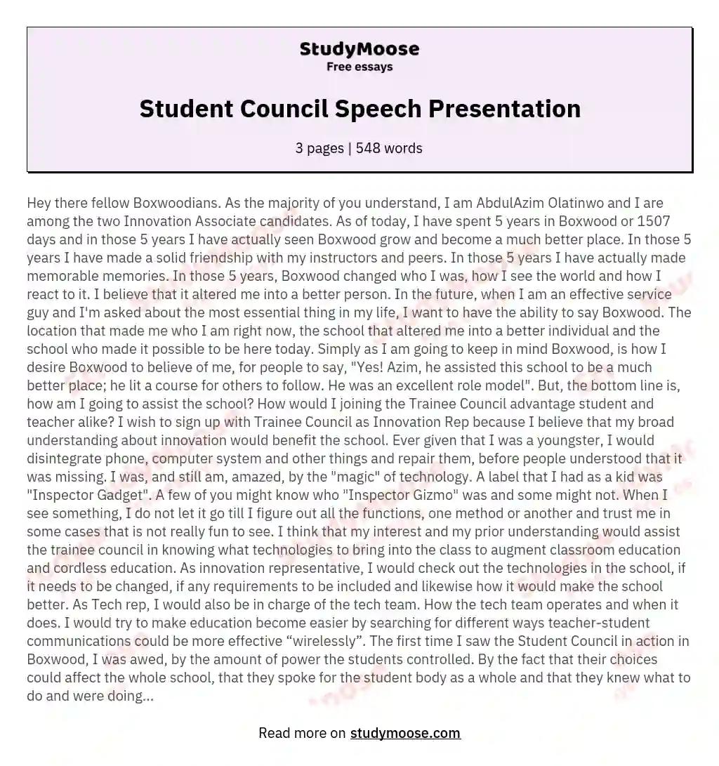 Student Council Speech Presentation