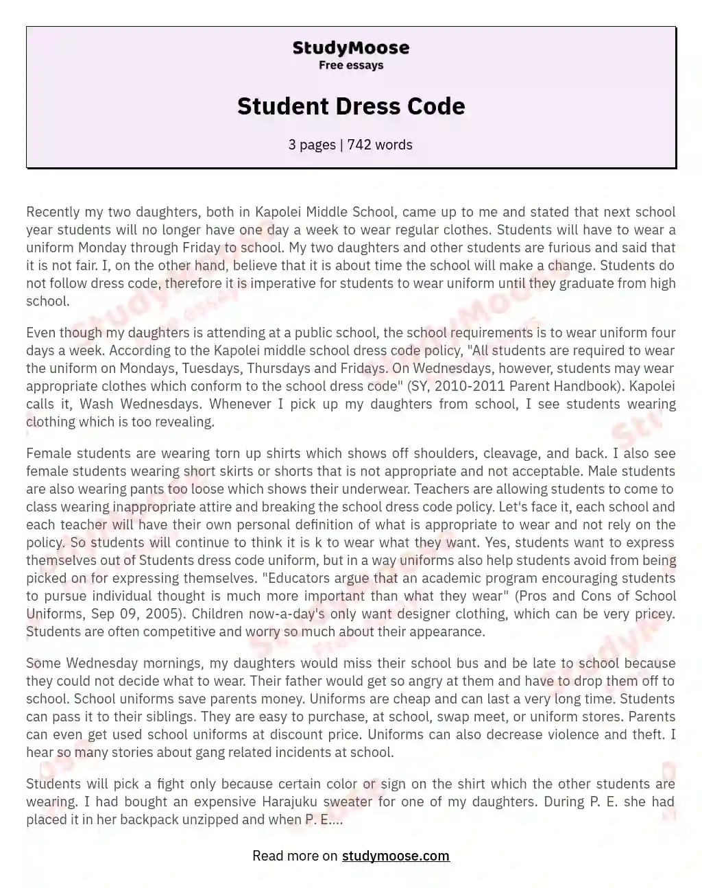 Student Dress Code essay