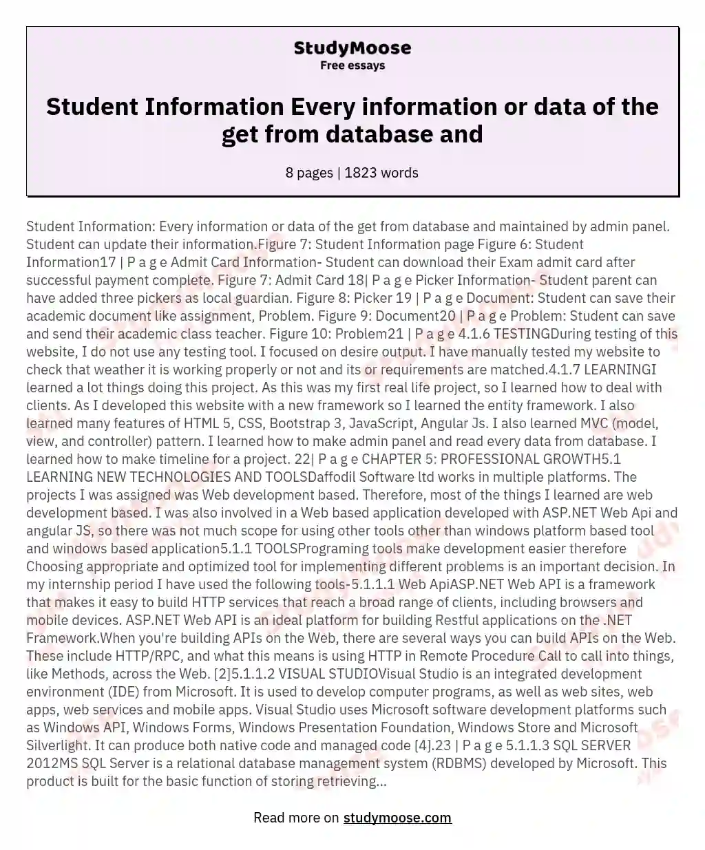 Student Information Every information or data of the get from database and