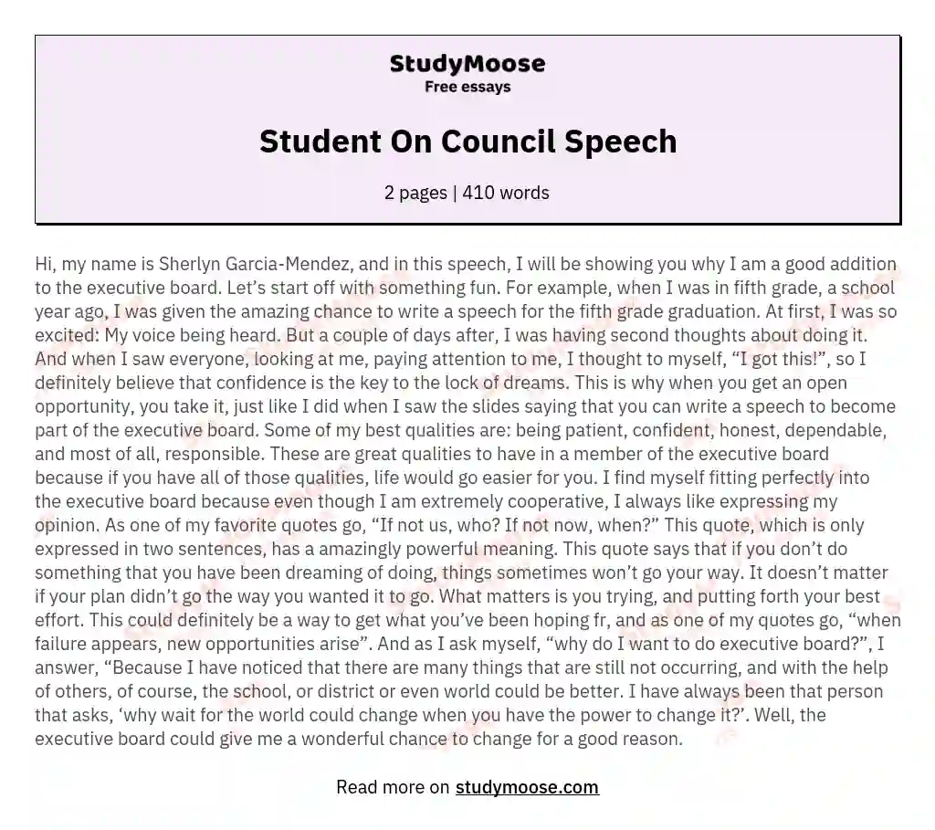 Student On Council Speech essay