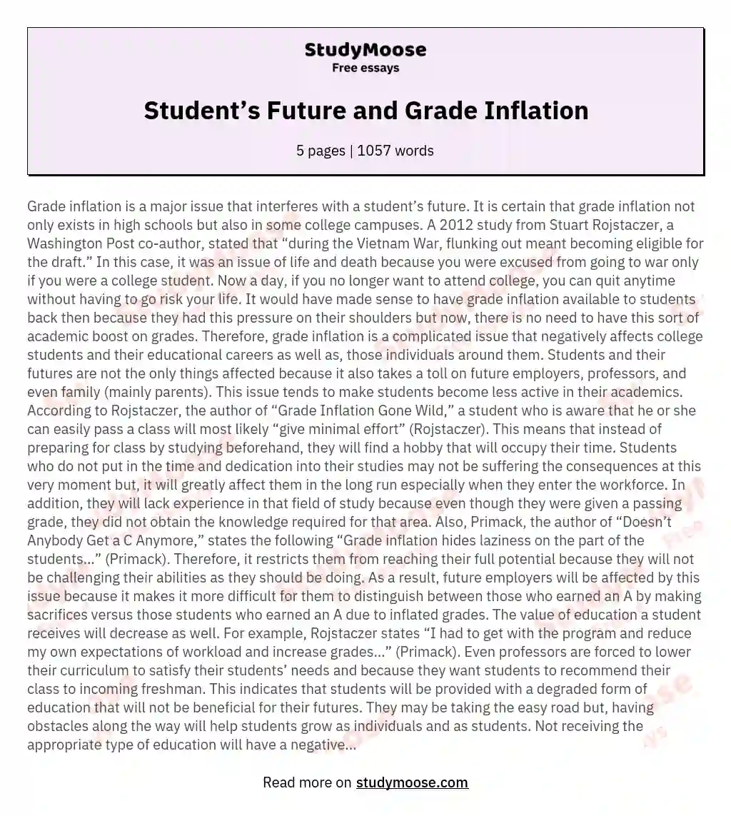 Student’s Future and Grade Inflation
