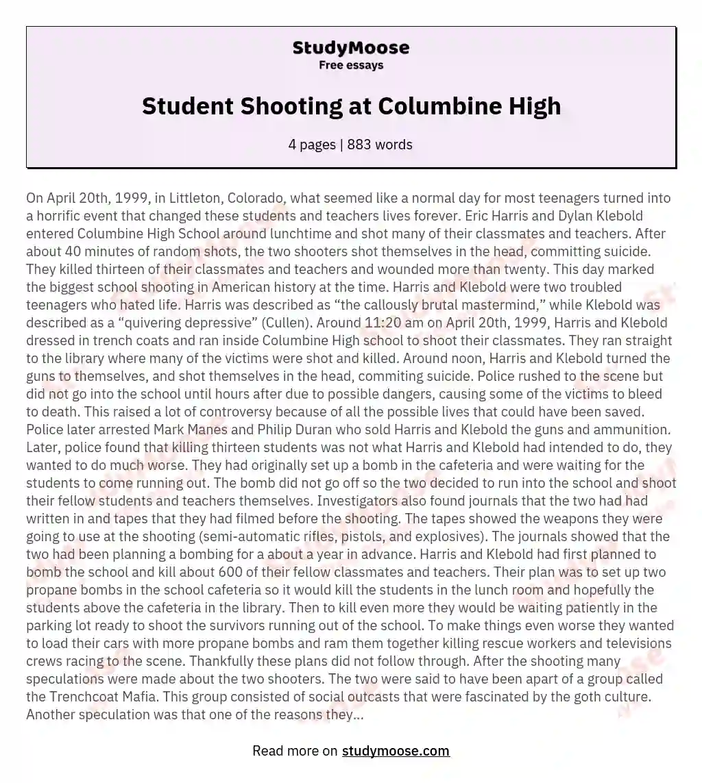 Student Shooting at Columbine High essay
